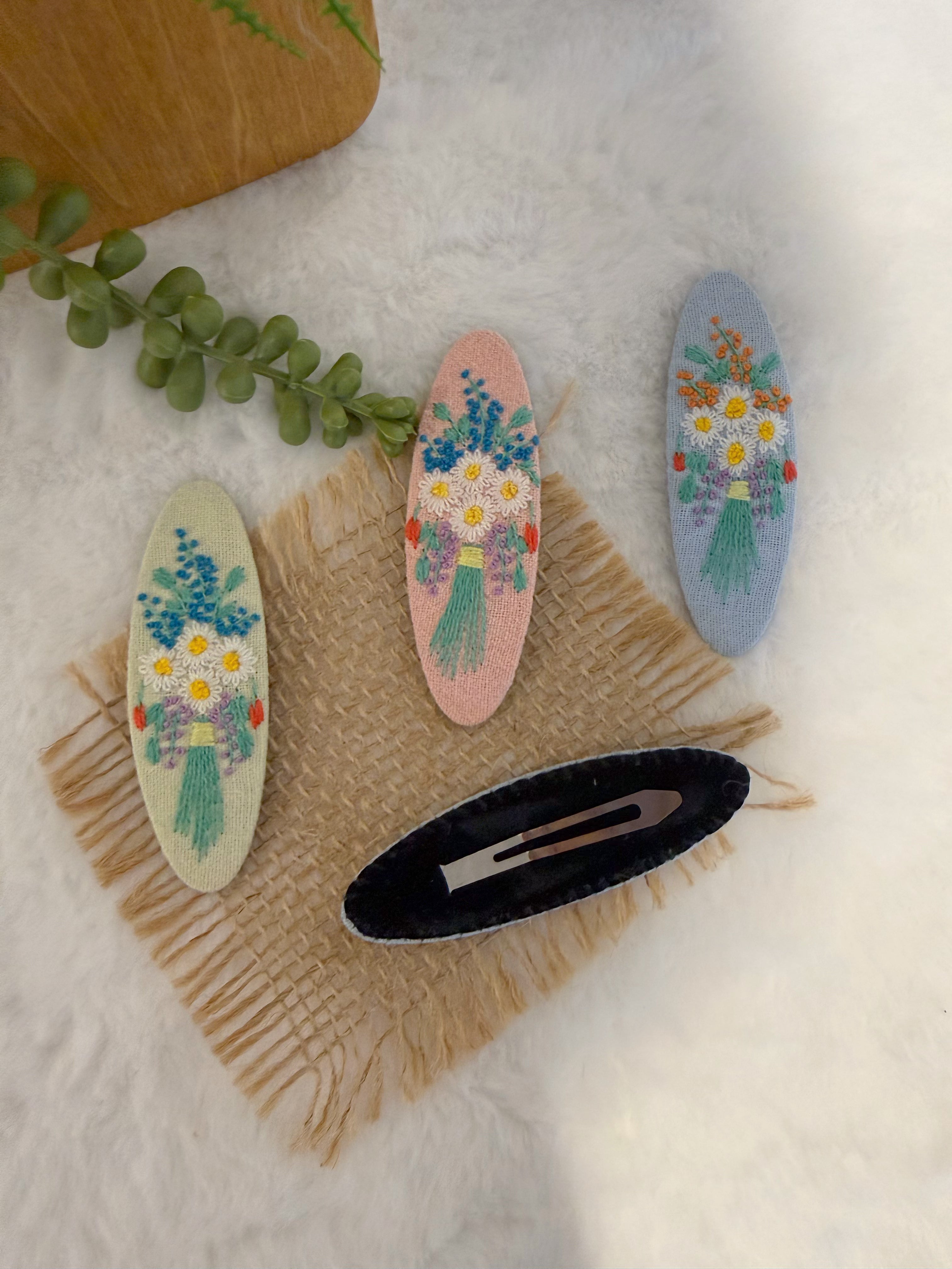 Floral Bouquet Fabric Embroidery Hair Clip