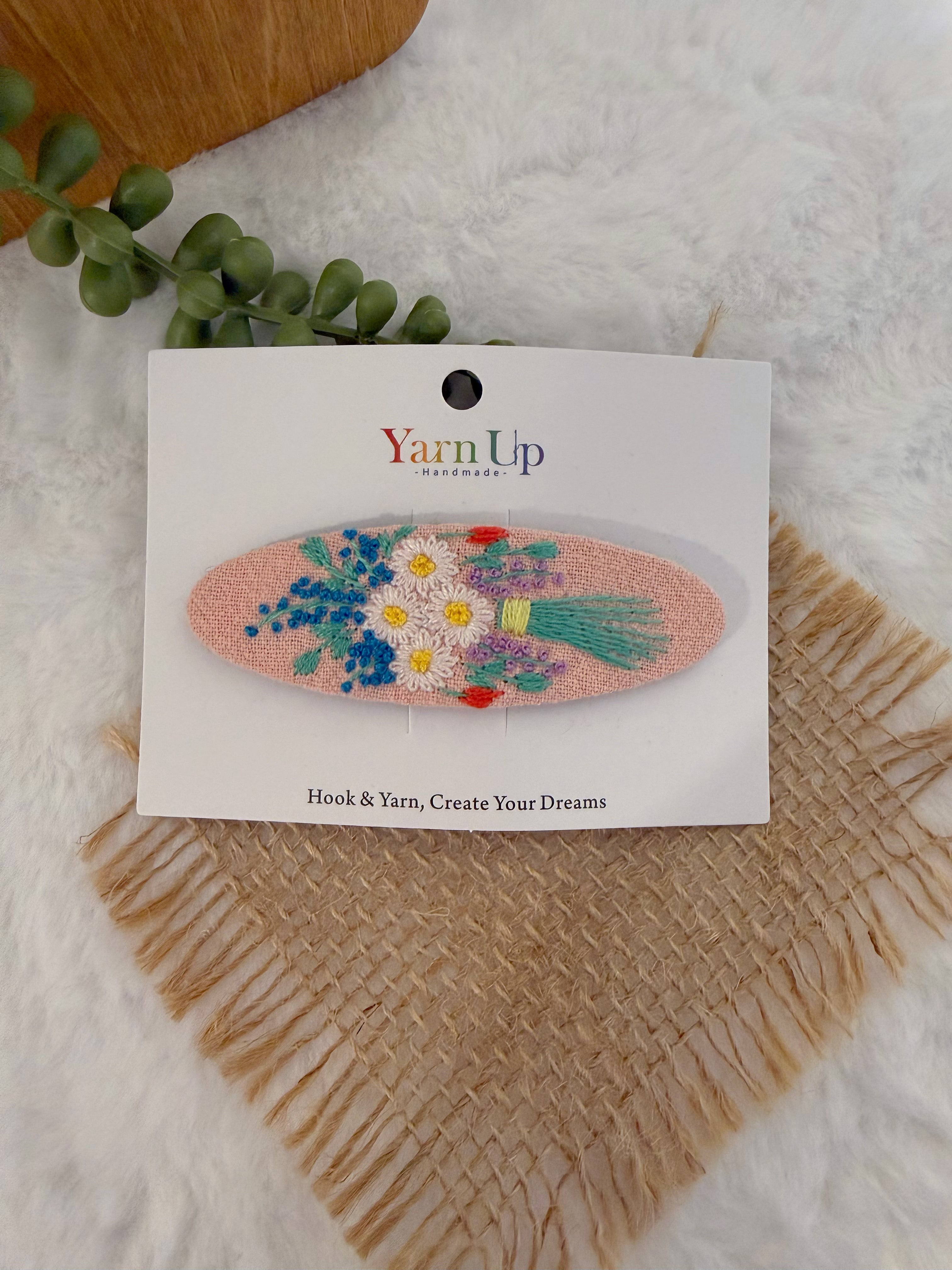 Floral Bouquet Fabric Embroidery Hair Clip
