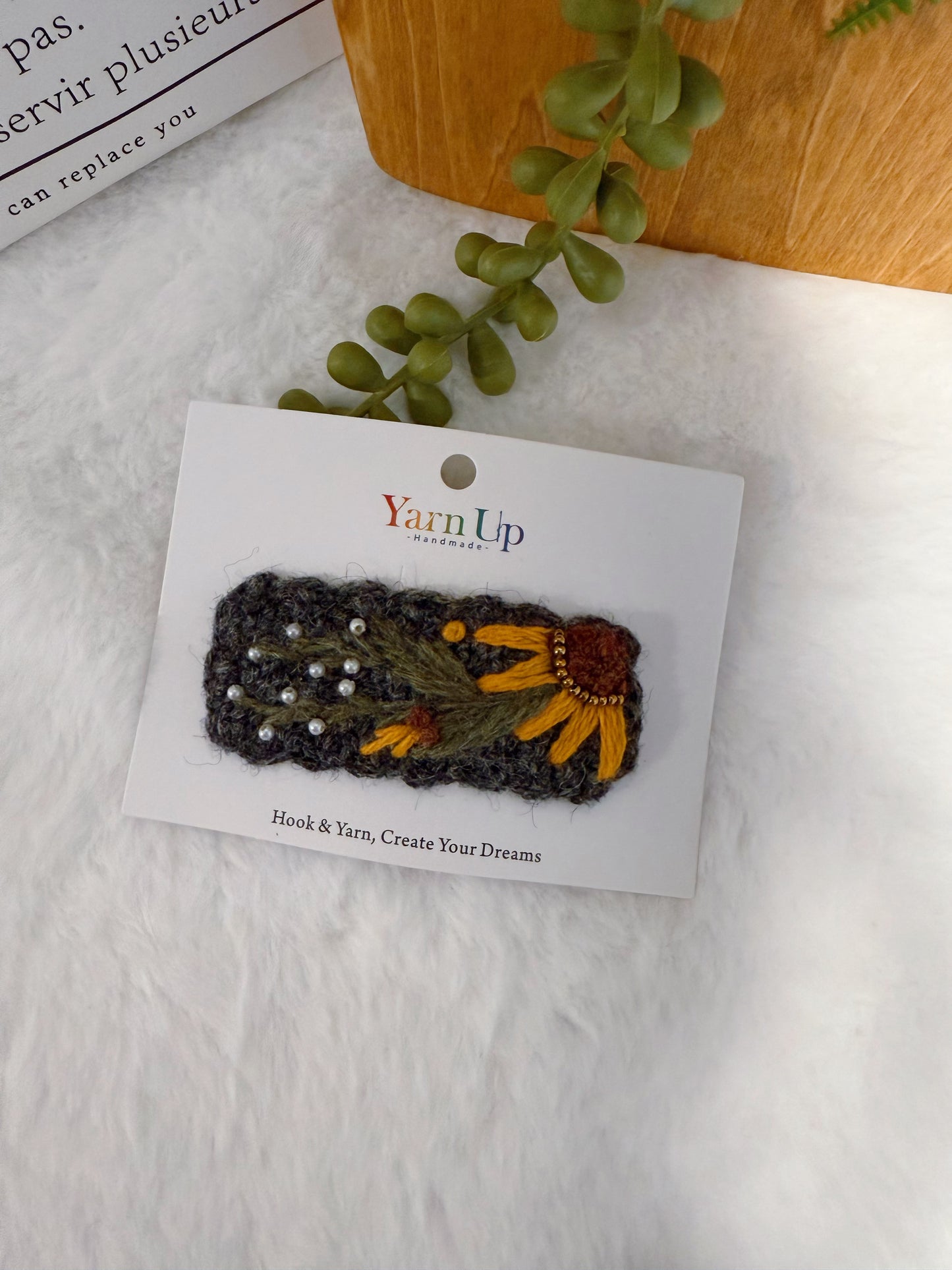 Moonlight Sunflower Embroidery Hair Clip