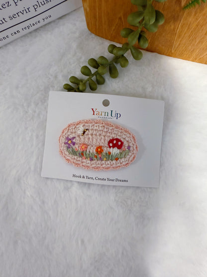 Mushroom & Bee Embroideried Hair Clip