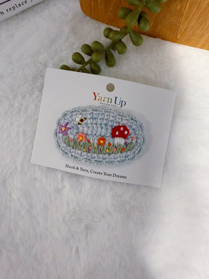 Mushroom & Bee Embroideried Hair Clip