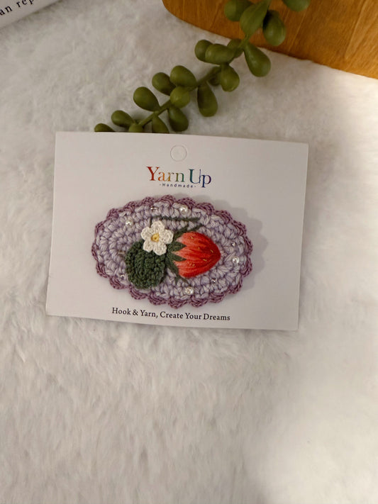 Strawberry & Flower Embroideried Hair Clip
